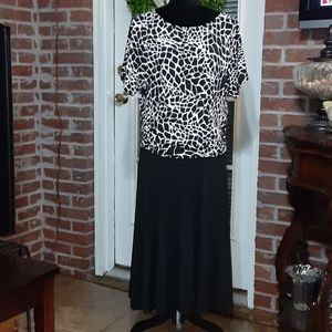 Enfocus Woman black white giraffe print dress full skirt short sleeve 14W…EUC